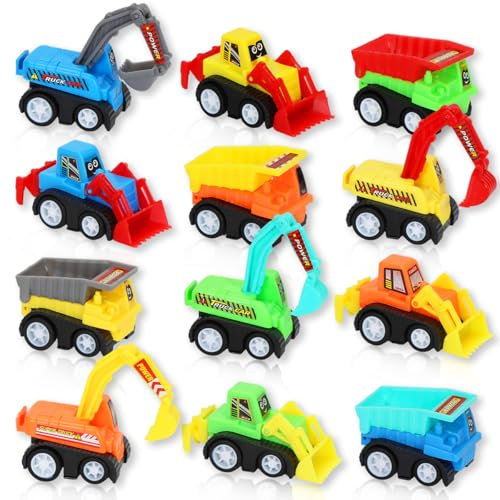 Cadimus Zurückziehen Mini Spielzeugautos Set Mit Truck, Bagger Modellautos, Auto Kinder Spielzeug ab 1 2 3 Jahre für Jungen und Mädchen