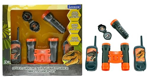 Lexibook, Dinosauro, Set da Avventuriero per Bambini, Walkie-Talkie 120m, Binocolo, Bussola, Torcia, Grigio/Arancione, RPTW12DINO