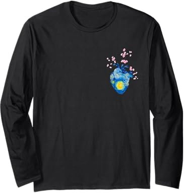 Van Gogh Love Cœur en fleur de cerisier étoilé dans la poche Manche Longue