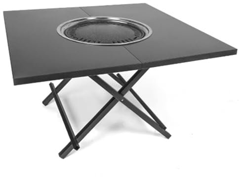 Table de barbecue pliante au charbon de bois avec couvercle amovible robuste pour extérieur et terrasse en acier inoxydable