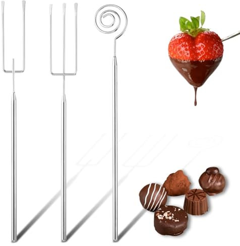 Issimober 3 Piezas Tenedores para Bombones de Acero Inoxidable, Utensilios Profesionales para Fondue de Chocolate y Bombones Hechos a Mano (2 Tenedores para Sumergir y 1 Espiral para Bombones)