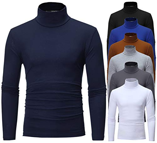 Mens Thermal Baselayer T Shirt Top Cotton Sweater Roll Neck Undershirt Thermal Pullover Top Mens Turtleneck Long Sleeve Shirts Slim Fit Thermal for Men Basic Lightweight Winter Warm (Navy, L)