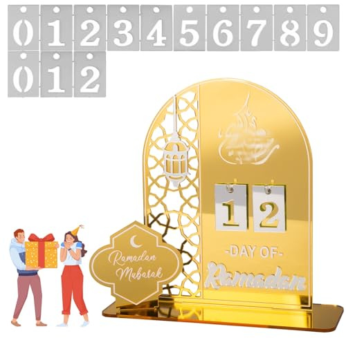 Ramadan Kalender, Ramadan Deko Eid Mubarak Kalender Acrylic Kinder 30 Tage Countdown Eid Adventskalender DIY Home Party Dekoration Ornament Geschenke Zuhause Tischdekorationen Gold