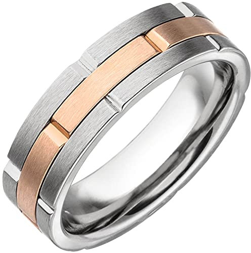 Herren Ring aus Edelstahl mattiert in Bicolor-Optik Breite 6,5mm Edelstahlring, Ringgröße:Innenumfang 60mm ~ Ø19.1mm