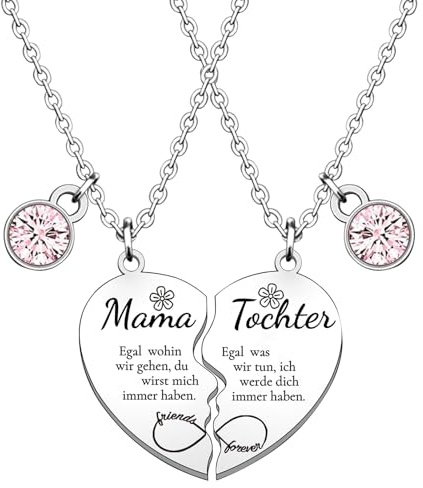 Mezrkuwr 2 Stück Mutter-Tochter-Herz Halskette-Set, Edelstahlmaterial Geschenke für Mama, Muttertag, Geburtstag, Weihnachtsgeschenke von der Tochter Motivierende Geschenke
