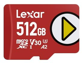 Lexar Play Micro SD Karte 512GB, microSDXC UHS-I, bis zu 205 MB/s Lesen, 140 MB/s Schreiben, Klasse 10, U3, V30, A2, 4K-Video, Hochgeschwindigkeitskarte für Switch/tragbare Spielgeräte/Smartphones