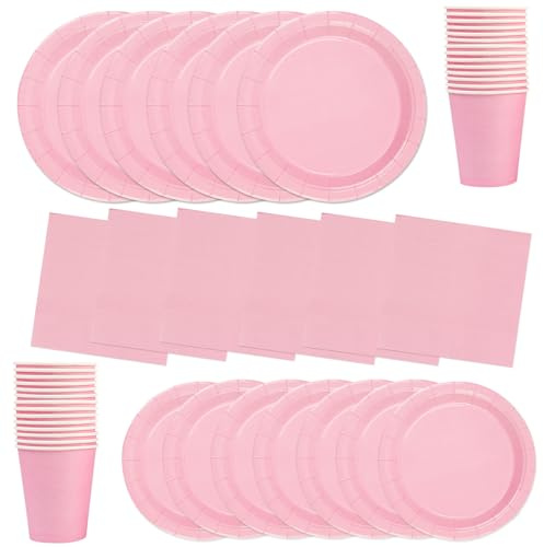 64 Stück Hellrosa Partygeschirr Set,Inklusive Teller Servietten Becher und Dessertteller Geeignet für Kinderpartys, Valentinstag Geburtstage Kinder Dekoration Hochzeiten und Tischdekoration