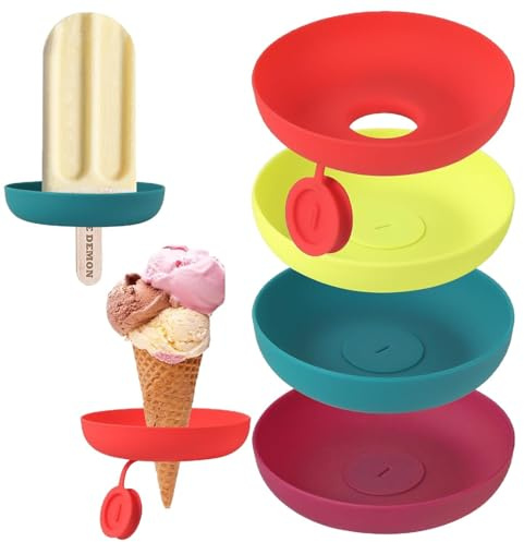 Pack of 4 Children's Ice Cream Holders, Silicone Popsicle Holder, Drip Free Popsicle, Reusable BPA-Free Silicone Ice Cream Cone Holder for Summer Days Popsicle Party