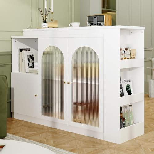 Lcoho Um 360° drehbarer Bartisch (Hauptkörper 120 x 40 x 97 cm), moderner und einfacher weißer rotierender ESS- und Barschrank, multifunktionaler Aufbewahrungsschrank mit Glastür (weißer)