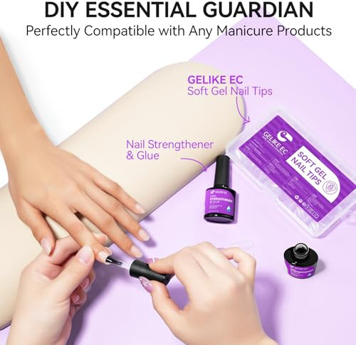 Nail Strengthener Glue for Care - Gelike EC 6 in 1 Nail Strengthener Glue Sheer Baby Pink for Weak Thin Splitting Nails Care, Professional Manicure Treatment For Women