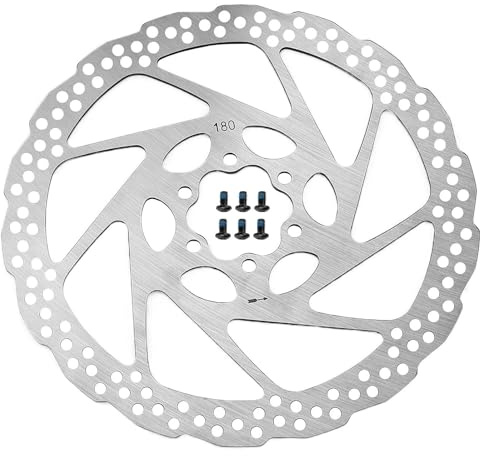 Disque de Frein VTT 180 mm - Disque de Frein Vélo en Acier Inoxydable 1CR13-6 Trous (Espacement 44 mm) - Compatible Freins Mécaniques/Hydrauliques - Haute Résistance à la Chaleur - Pour VTT/VTC