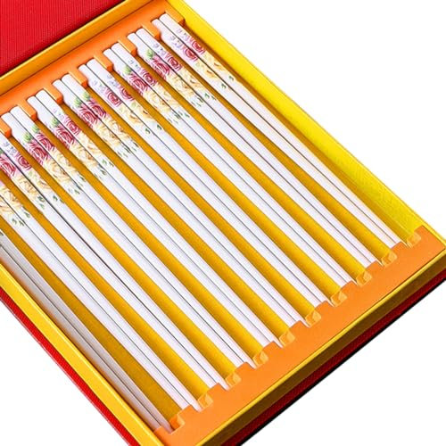 SBCGFY Set di Bacchette Cinesi in Porcellana con Motivo Floreale, Confezione Regalo da 10 Paia, riutilizzabili e Lavabili in lavastoviglie, con Custodia, Bacchette in Ceramica ossea di Alta qualità.