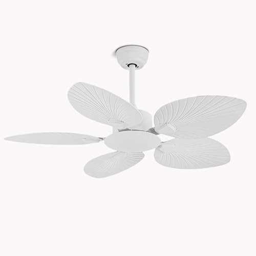 IBalody Tropical Ceiling Fan No Light Vintage Quiet Ceiling Fans With Remote Control 6 Speeds Ceiling Fans Without Lights 5 Palm Leaf Blades For Patio Bedroom Living Room