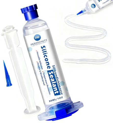 PRAZISCHUTZ RTV Silicone Adhesive Sealant - High Temperature & Waterproof Caulking for Home, Auto, & Crafts - Creates Flexible, Long-Lasting Seal on Kitchen, Bathroom, Shower, Window (Clear, 30ml/1oz)
