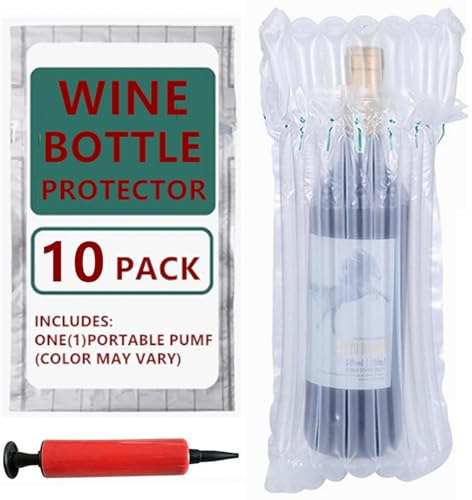 10 Pack Wine Bottle Protector Bag for Travel, goldhik Inflatable Packaging Bubble Wrap for Wine Fruit Glass Bottle, Inflatable Air Column Cushion Bags with Free Pump in Airplane Cushioning