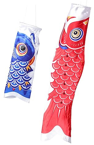 Gatuida 2pcs Japanese Carp Windsock Hanging Fish Flag Outdoor Garden Decor Style Large Mouth Fish
