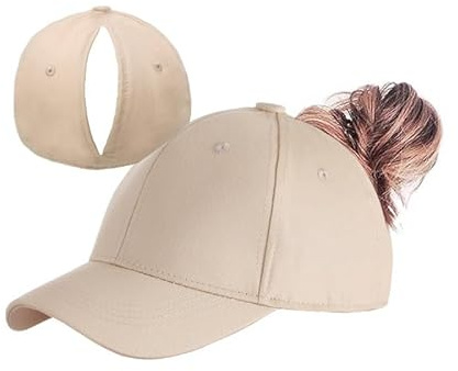 Auosxny Magnetische Pferdeschwanzkappen, Laufmütze für Damen, für leicht zu tragende, atmungsaktive, verstellbare Baseballmütze aus Baumwolle, für aktive Frauen, Fitness und Outdoor-Abenteuer(Beige)