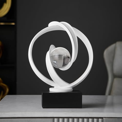 FJSPERM Moderne Runde Abstrakte Kunst Skulptur Deko, Weiß Skulpturen für Wohnzimmer Couchtisch Dekorationen, Harz Statue für Büro Bücherregal Deko, Geschenke für viel Glück, Gesundheit