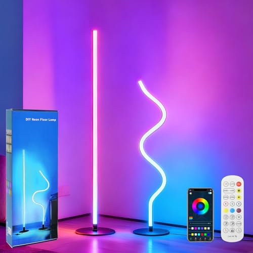 VnioLife RGBIC LED Stehlampe Wohnzimmer Dimmbar, 16 Millionen Farben, Musikmodus, Frei Gestaltbar & Individuell DIY, Standleuchte für Wohnzimmer, Schlafzimmer & Gaming, Schwarz (2 Stück)
