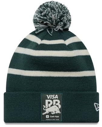 New Era Visa Cash App Racing Bulls F1 Team Offizielle 2025 Merchandise Sports Stripe Bommel Beanie Mütze Grün Weiß