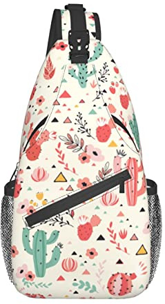 Schultertasche Rosa Und Grüne Kakteen Slingtasche Wasserdicht Stilvoller Chest Herren, Für Reisen, Radfahren, Sports