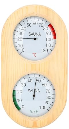 QWUUYEC Termoigrometro H5075 Analogico, 2 in 1, Legno, 0‑120℃ 0‑100% - Monitoraggio Temperatura e umidità, Montaggio a Parete, Ideale per Sauna e Bagno