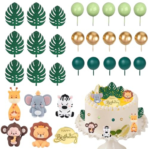 wlsvega 30 Stück Tortendeko Kugeln - Tortendeko Tiere - TortendekoBabyparty | Set FüR Dschungelgeburtstage,Baby-BegrüßUngspartys Und Familienfeiern