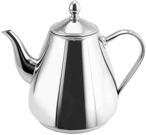 Hoypeyfiy Stainless Steel Teapot and Coffee Pot Without Filter, 1.2 litres, 4-5 Cups Capacity, Easy-Pour Silver Teapot, Suitable for Home, Cafés and Restaurants (2, litres)