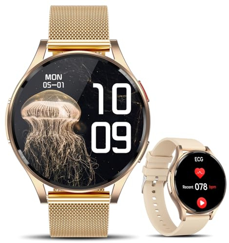 Lgnitek Montre Connectée Femme avec ECG+HRV/𝐆𝐥𝐲𝐜é𝐦𝐢𝐞/IMC, 1,43 AMOLED Smartwatch avec Fonction Féminine, 24H Τе𝐧ѕіо𝐧 Αrтérіеllе, Fréquence Cardiaque, Sommeil Monitor pour Android iOS