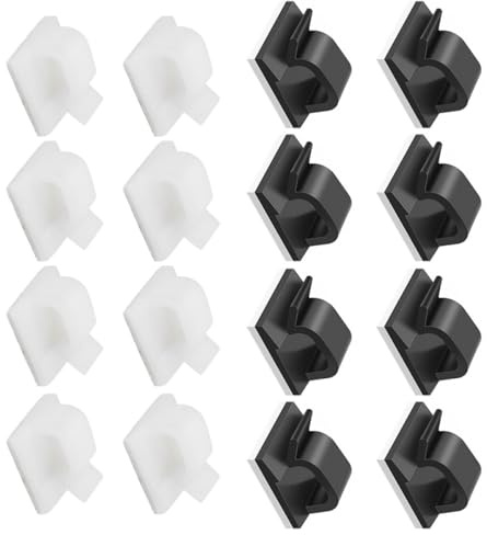 Ipetboom 60 Clips Adhesivos para Cables Autoadhesivos Sujetacables de Plástico Negro y Blanco Organizador de Cables Compacto para Escritorio y Superficies Lisas Gancho Autoadhesivo para