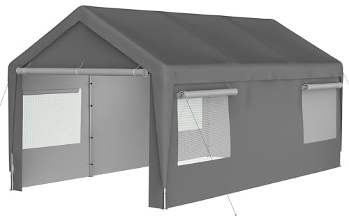 Carport Garage Zelt 3x6m, Grau – Winterfest mit Roll-Up-Fenstern, Abnehmbaren Seitenwänden & Dach – Lagerzelt, Stallzelt, Schutzabdeckung für Auto, SUV, Boot & LKW (10X20 FT Grau)