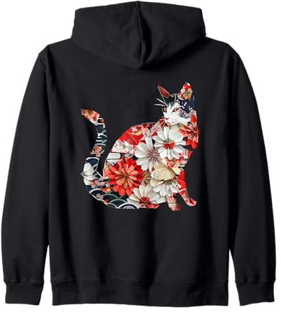 Gatto Origami Gatti Giapponesi in Fiore di ciliegio Giappone Felpa con Cappuccio