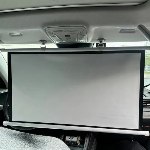 HOUKOIKBUG Projector Screen 30 40 Portable Projector Screen For Car, Manual Pull Down Roll Up Mini Movie Screen, 16:9, 4K HD Projection Screen For Fitting Car, Travel, Camping(40in)