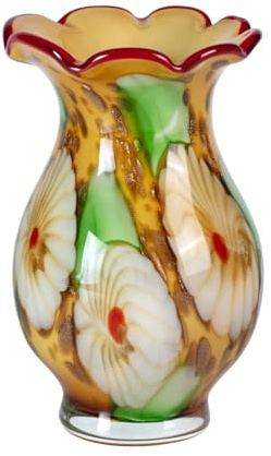 KAMMAK Colored Glass Vase, Beautiful Hand Blown Decorative Vase, Modern Art Vase for Flower Mantle Dining Table Centerpiece, Entryway Living Room Wedding Decoration, FH02089
