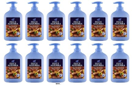 12 X Felce Azzurra Sapone Liquido Ambra e Argan, Nutriente, per Mani e Viso, 300 ml,+ Italy Shop Portachiavi Gratis