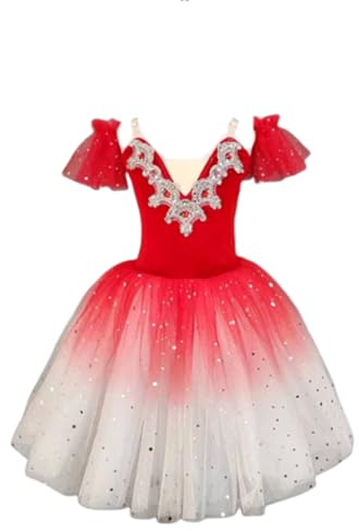 Flickor Tutu Balettklänning Gymnastik Leotard Dans Ballerina Kostym Fe Svan Skridskoåkning Barn Danskläder Ballroom Dancer Tävlingskostym,Red,140