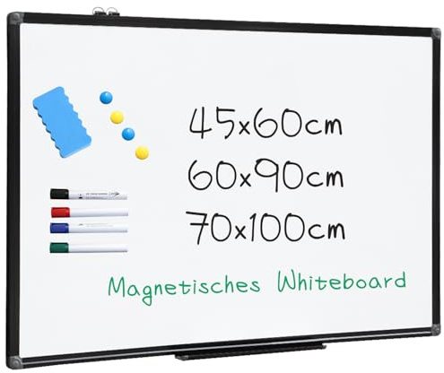 XIWODE Magnetisches Whiteboard 90x60 – Große Magnettafel zum Aufhängen 60 x 90 cm, Schwarzer Alurahmen, Abwischbare Magnetwand und Stiftablage, Magnetic Tafel für Schule, Haus & Büro