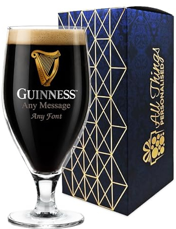 All Things Personalised Official Stemmed Guinness Pint Glass, Engrave with Any Message for Any Occasion, Stylize with a Variety of Fonts, Laser Engraved, Gift Box Included