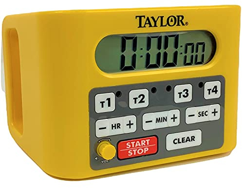 Taylor 5839N Digital 4-Channel Commercial Kitchen Countdown Timer, Water Resistant, Yellow