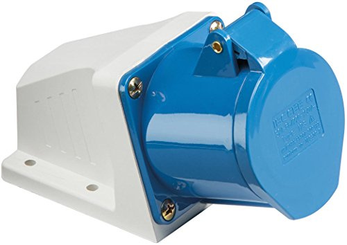 Knightsbridge IN008 - Enchufe de Montaje en Superficie en ángulo IP44 2P+E, 230 V, 240 V, 16 A, Weiß/Blau
