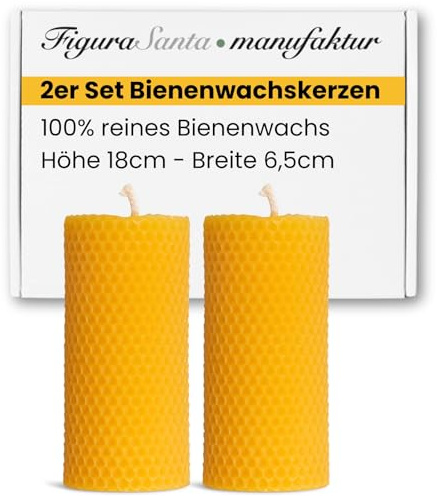 Figura Santa® Bienenwachskerzen Adventskerzen 2er Set Kerzen Adventskranz Stumpenkerzen aus 100% Bienenwachs-Platten Weihnachtskerzen | Größe: 18x6,5 cm lange Brennndauer ca. 45 h