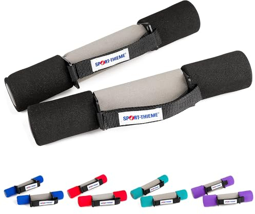 Sport-Thieme Softgrip Hantel Set | Aerobic-, Walking-, Gymnastik- Kurzhantel | 5 Gewichtsklassen: 0,5kg - 3kg | Hand- u. Fuß-Schlaufen, Soft-Grip Gummi, Metallkern | Markenqualität