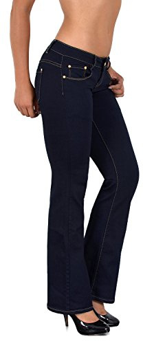 ESRA Bootcut Jeans Damen Hüftjeans Schlaghose Low Waist Wide Leg Weite Hose Schlagjeans bis Übergröße B500