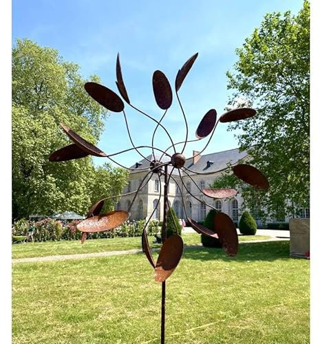 Sublime Eolienne Cuillère sur Pic Mobile de Jardin en Acier Brut 25x80x230cm