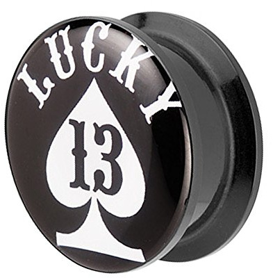 Taffstyle Ohr Plug Flesh Tunnel Piercing Ohrpiercing Kunststoff Schraub Schraubverschluß Picture mit Pik Ass Lucky 13 Glücksbringer Motiv