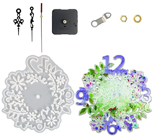 ATYUSVIC 12 Inch Epoxy Resin Clock Mold Kit with Movement, Large Silicone Wall Clock Mold for Resin Casting, DIY Flower Clock for Home Decor, Crafts