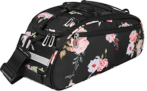 MOSISO Fahrrad Tasche Gepäckträgertasche,Pfingstrose Wasserdicht Fahrrad Kofferraumtasche Rücksitztasche Radfahren Fahrradträger Rücksitz Gepäckaufbewahrung Sattel Umhängetasche,Schwarz