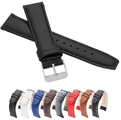 MARCHEL Lederarmband WB Schwarz Blau Braun Weiß Uhrenarmband Leder Genarbt
