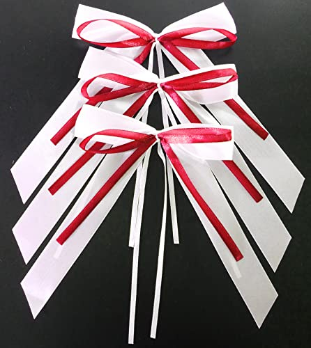 20x Autoschleifen Hochzeit Antennenschleifen,Weiß & Rot Doppelschicht Satinband Deko Schleifen Autoschmuck Braut Paar Dekoration für Hochzeit Weihnachts Party Geburtstag Festival Geschenkenverpackung