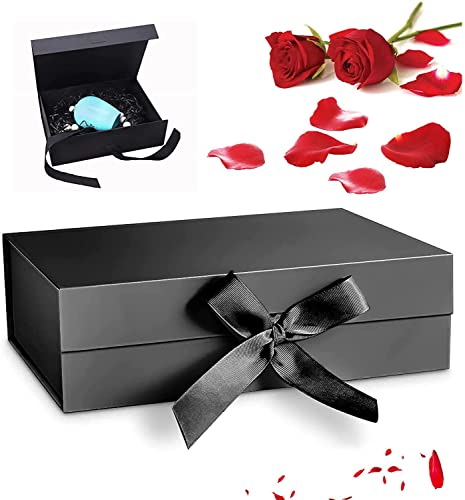 Geschenkbox mit Schleife, Geschenkbox mit Deckel, Geschenkkarton mit Magnetisch Deckel und Schleife für Hochzeiten, Weihnachten, Geburtstage, Jubiläen Geschenkverpackung Box(Black)